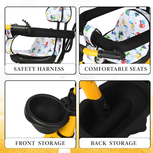 Image of Tricycle 1 Years to 5 Years with Removable Safety Guard and Parental Control Back Side Push Handle with Rubber Tyre for Kid's CR07 (Yellow 3)