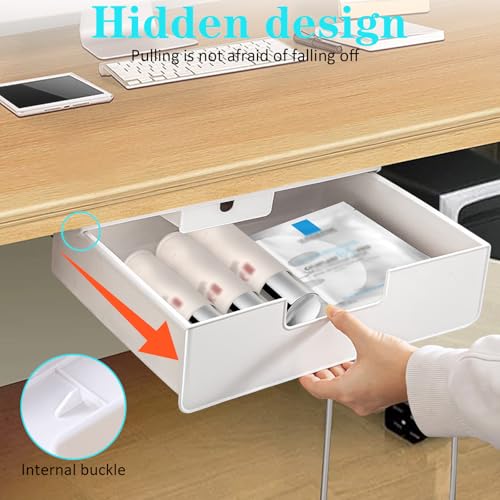 Plstod Schublade Unterbau, Schreibtischschublade Unter Schreibtisch, Unterbauschublade Selbstklebende, mit 2 Montagearten (Schrauben&Selbstklebende) für Büro, Zuhause, Schule (Weiße)