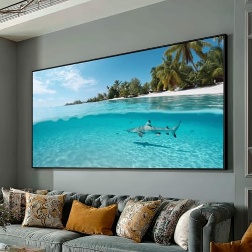 Tableau Eaux cristallines requins pour salon moderne et déco murale nature côtière