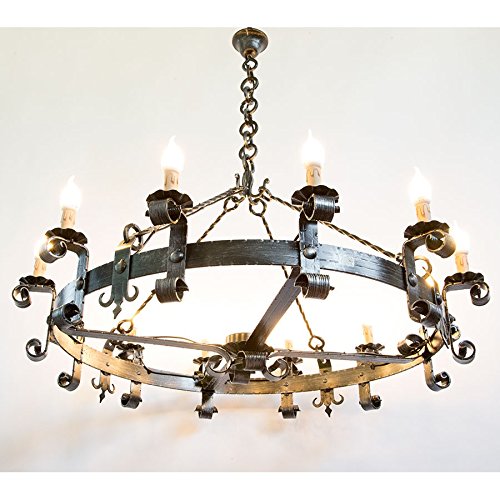 Grande lampe en fer forgé à la main 12 lumières pour ambiance rustique