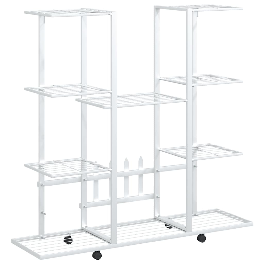 vidaXL Flower Stand with Wheels Plant Rack Corner Multiple Flower Pot Holder Plant Shelf Decorative Stand Storage Rack 94.5x24.5x91.5 cm White Iron