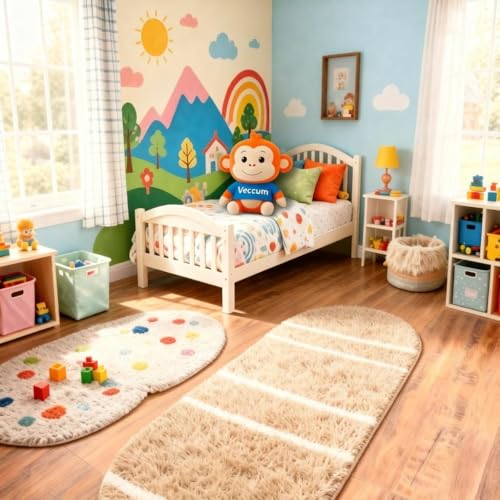 Image of Vasrug Luxury Soft Shaggy Bedside Ovel Rug - Geometric Design | Plush High-Pile Bedroom Carpet, Pack of 1 Pic, 2x10 Feet, (AA6)