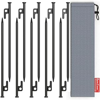 Beefoor Tent Stakes 12 inch Heavy Duty Tent Pegs Tarp Pegs Camping Stakes for Outdoor Camping Canopy and tarp Suitable For High Winds and All Kinds of Ground 10pc Outdoor Metal Stakes with Storage Bag