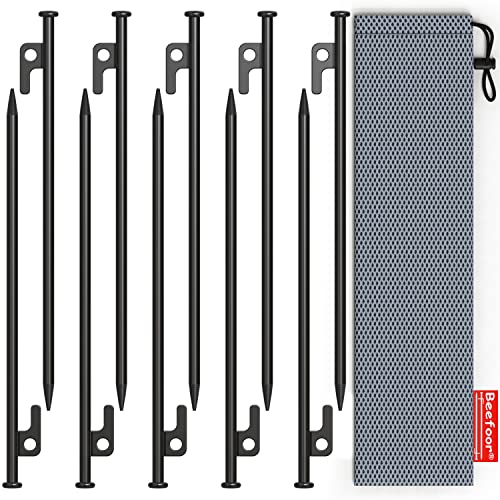 Beefoor Tent Stakes 12 inch Heavy Duty Tent Pegs Tarp Pegs Camping Stakes for Outdoor Camping Canopy and tarp Suitable For High Winds and All Kinds of Ground 10pc Outdoor Metal Stakes with Storage Bag