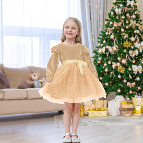 Neutocd Toddler Baby Girl Christmas Dress Long Sleeve Velvet Sequin Tulle Ruffle Winter Party Holiday Dress for Girls2