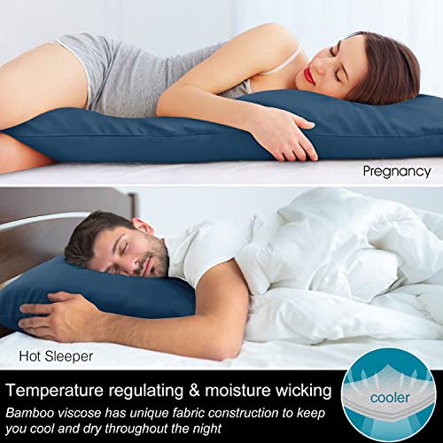 Image of BEDELITE Body Pillow Pillowcase, Rayon from Bamboo, Navy Blue, 20 inchx54 inch | Cooling and Breathable Body Pillow Cover for Hot Sleepers & Night Sweats, Silky Soft Full Long Pillow Case, Envelope Closure