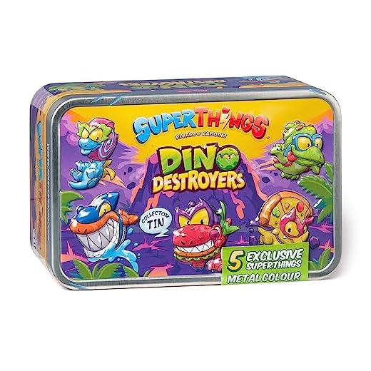 SUPERTHINGS Tin Dino Destroyers – Lata con 5 SuperThings Dinosaurios exclusivos con Efecto Metalizado