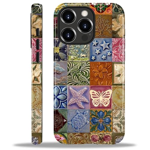 Coque pour iPhone 14 Pro CARLOCA à motif fleurs mosaïques en TPU et PC rigide antichoc