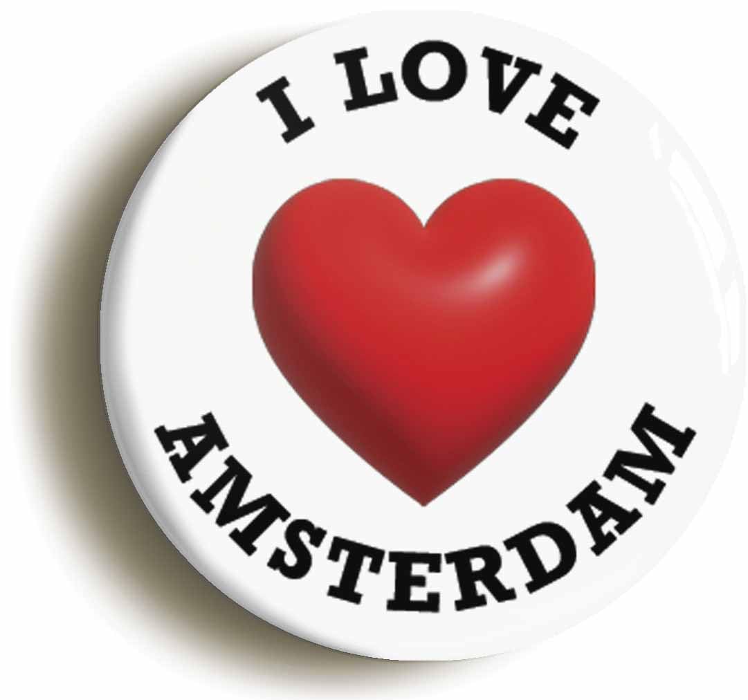 I Heart Love Amsterdam Location Fridge Magnet (Circular 2inch / 50mm Diameter)