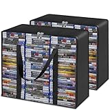 Salajory CD DVD Storage Bags 2-Pack, PU & Clear Blu-ray Case Holder with Zipper & Handles | Holds 99 Blu-Ray 64 DVD 156 CD Cases per Bag | Media & Video Game Storage Organizer for Movies