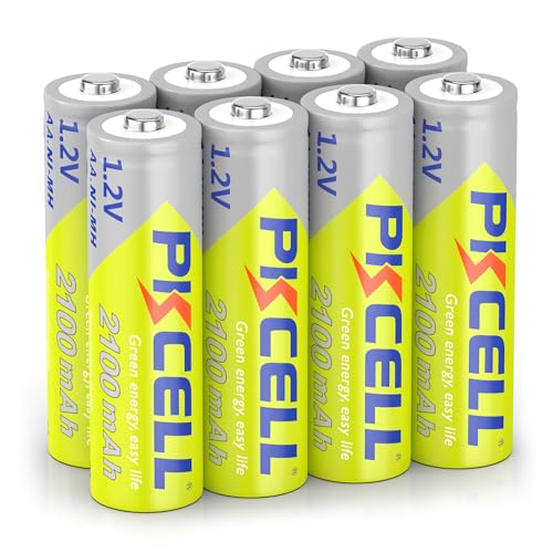 PKCELL 8 pilas recargables AA de NIMH de 2100 mAh, pilas AA recargables de 1,2 V, baja autodescarga, alta capacidad y batería precargada para luces solares al aire libre, linternas