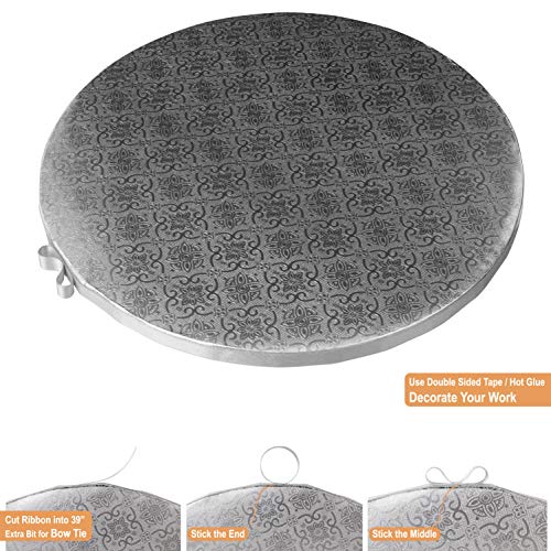 Sturdy Silver Cake Drum 10 Inch 1/2\" Thick (14 Pack) + Satin Silver Ribbon + Prop Up Tool | No Seam Greaseproof Foil Board | Bundle for Making The Perfect Presentation!