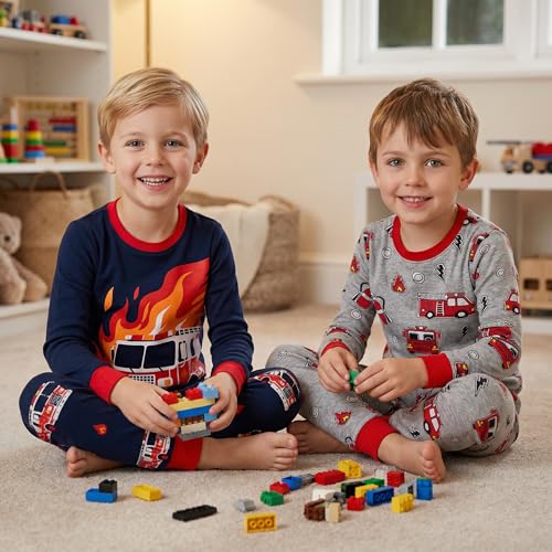 Image of DAUGHTER QUEEN Boys Pajamas 4 Pieces Long Set 100% Cotton Sleepwear Size 18 Months-12 Years
