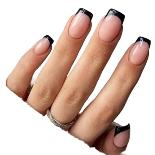 ゼリーグルーを使ったシンプルなスクエアヘッドのつけ爪、ピンクと白のグラデーションのフレンチプレスオンつけ爪、ショートフルカバーのネイルチップ(1972,S)