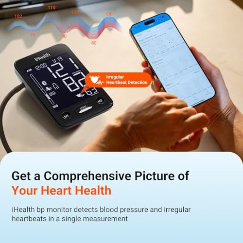 iHealth Accu Blood Pressure Monitor – 4.5" Large LCD(Black), Clinically Accurate, Irregular Heartbeat Alert, Body & Cuff Detection, Bluetooth Sync, Large 8.6"–17" Cuff – Easy for Seniors & Adults - Image 4