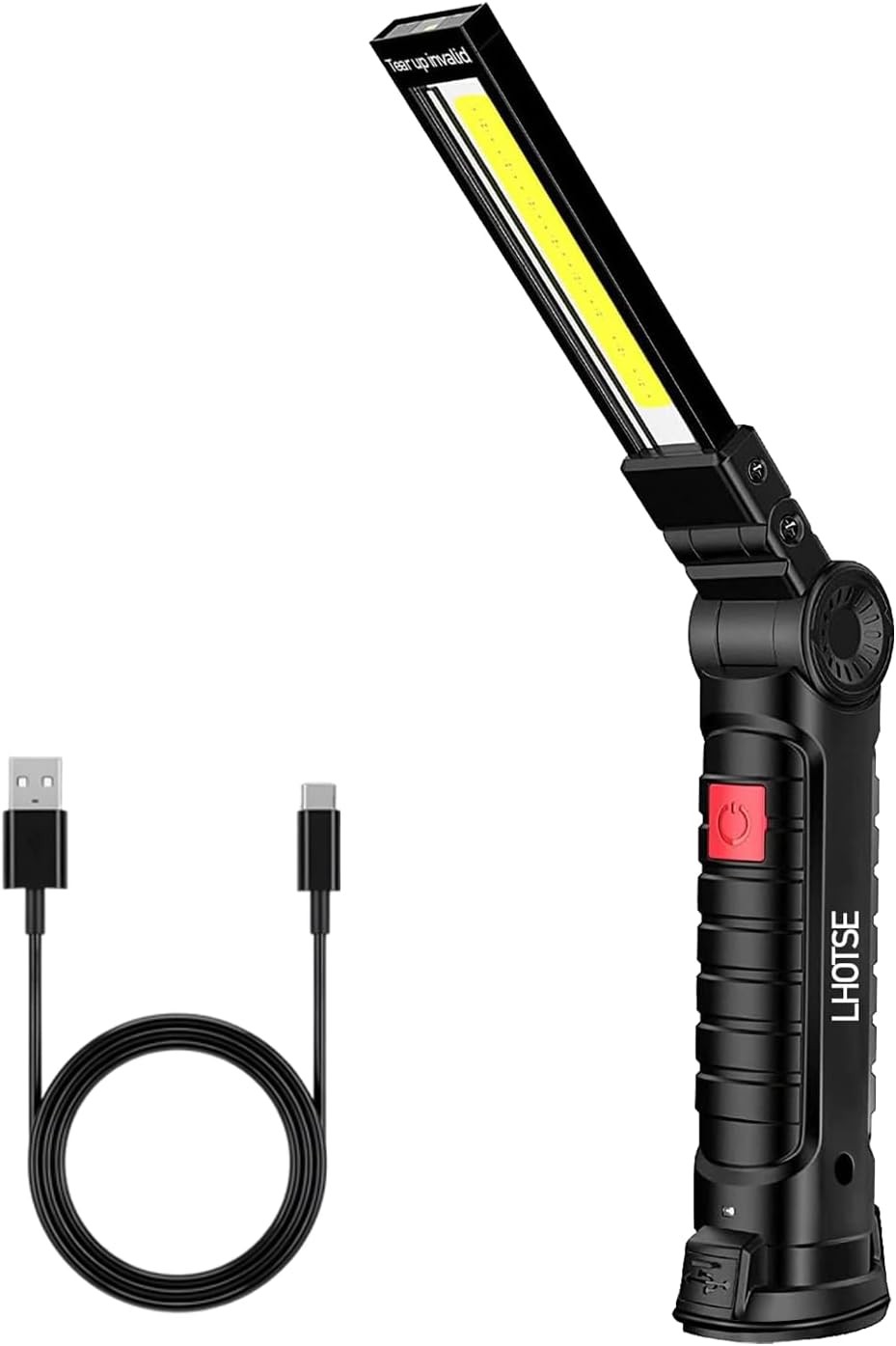 LED Work Light, Rechargeable Flashlight with Magnetic Base & Hook, Battery Display, 360° Rotation, 5 Modes, Folding Work Light for Mechanics, Garage, Home, Car Repairing (1pack)