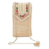 ZERATIO Bags Pearl Clutch Silk Saree Clutch Mobile Pouch Waist Clip Gift for Women & Girls (Golden)