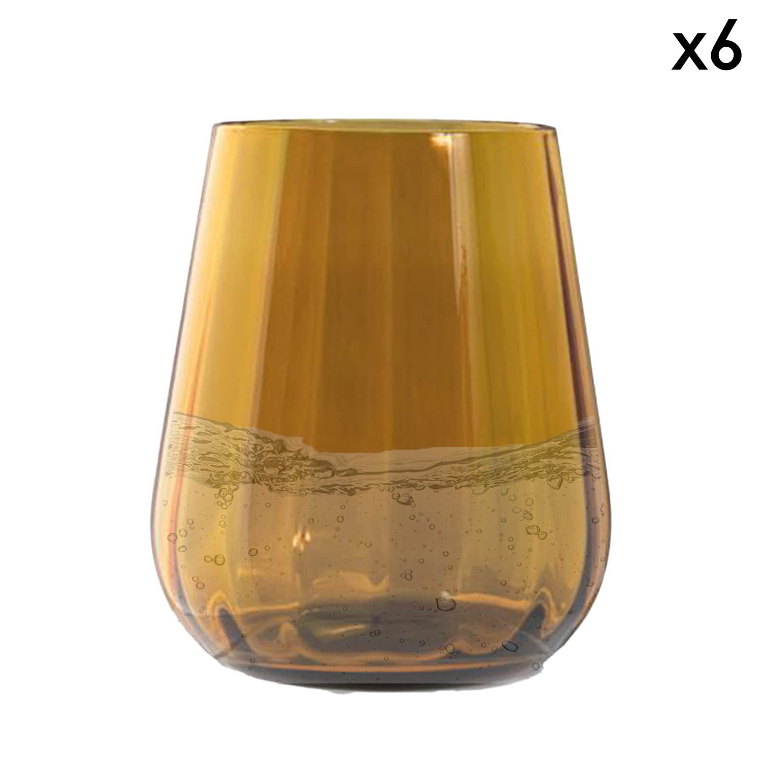 Livellara Milano Tumbler 400 ml Vetro, Set da 6, Bicchieri Acqua Colorati e Particolari, Colore Ambra, Collezione: Rinascimento