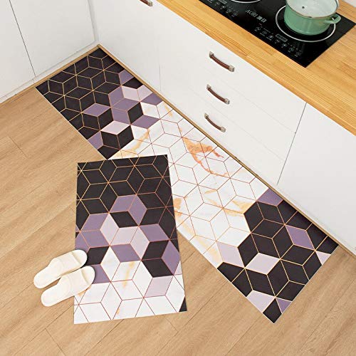 Geometric Kitchen Mat Waterproof Oil-Proof Kitchen Rug Entrance Leather Kitchen Bathroom Carpet Non-Slip Door Mat A17 50x80cm+50x160cm