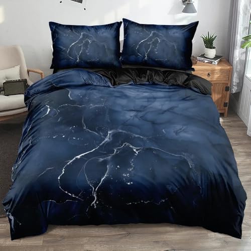 Housse de couette marbre bleu marine au design art abstrait - 2