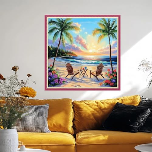 Image of Fanxvivy Stamped Cross Stitch Kits for Beginners Full Range of Cross Stitching Preprinted Embroidery Kits for Adults, 11CT Embroidery Pattern Needlepoint Kits-Drinking Tea resting18x18 inch