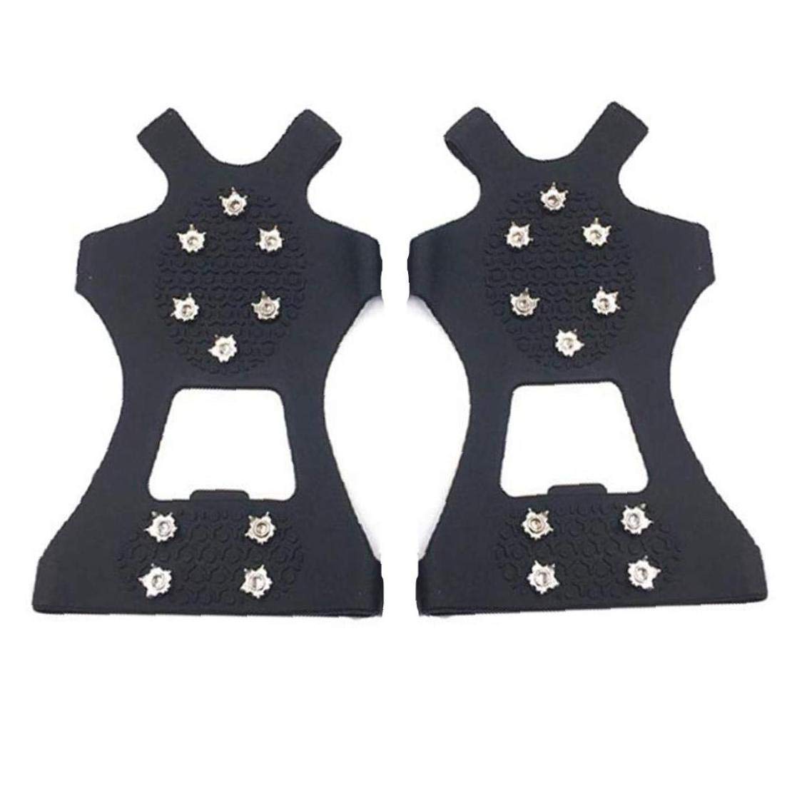 Crampons Crampons de Glace Traction Chaussures antidérapantes poignées Chaussures Couverture Crampons de Glace Bottes de randonnée Crampons avec 10 Dents Noir L 1 Paire