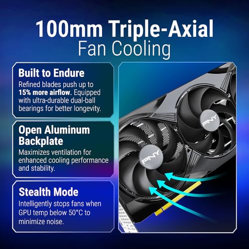 Image of PNY NVIDIA GeForce RTX 5080 OC Triple Fan, Graphics Card (16GB GDDR7, 256-bit, Boost Speed: 2730 MHz, PCIe 5.0, HDMI /DP 2.1, 2.99-Slot, NVIDIA Blackwell Architecture, DLSS 4)