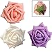 3 - Pack Rose Flowers with Green Leaves - Pink, Purple, White 3.5 inch Life-Like Foam Flower Hair Barrette