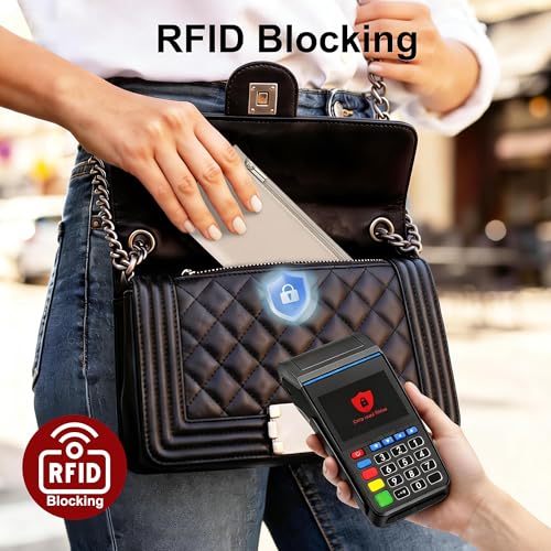 Image of Tipmile Slim Wallet for Women, RFID Blocking Credit Card Holder, Ladies Bifold Wallet with Zipper, Beige