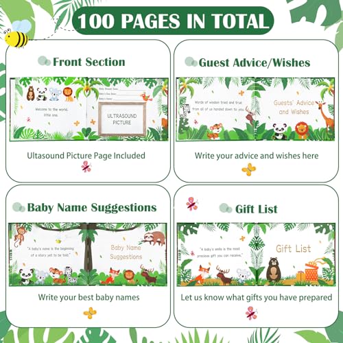 Image of Fuyoooo 27 Pcs Jungle Safari Baby Shower Guest Book Set Baby Shower Sign in Guest Floral Book Place Table Cards with Gold Pen Adhesive Photo Corner for Birthday Party