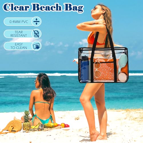 Image of Fammart Clear Beach Bag for Women, Large Pool Tote Cruise Vacation Essentials - Zipper Closure, Waterproof, Sandproof