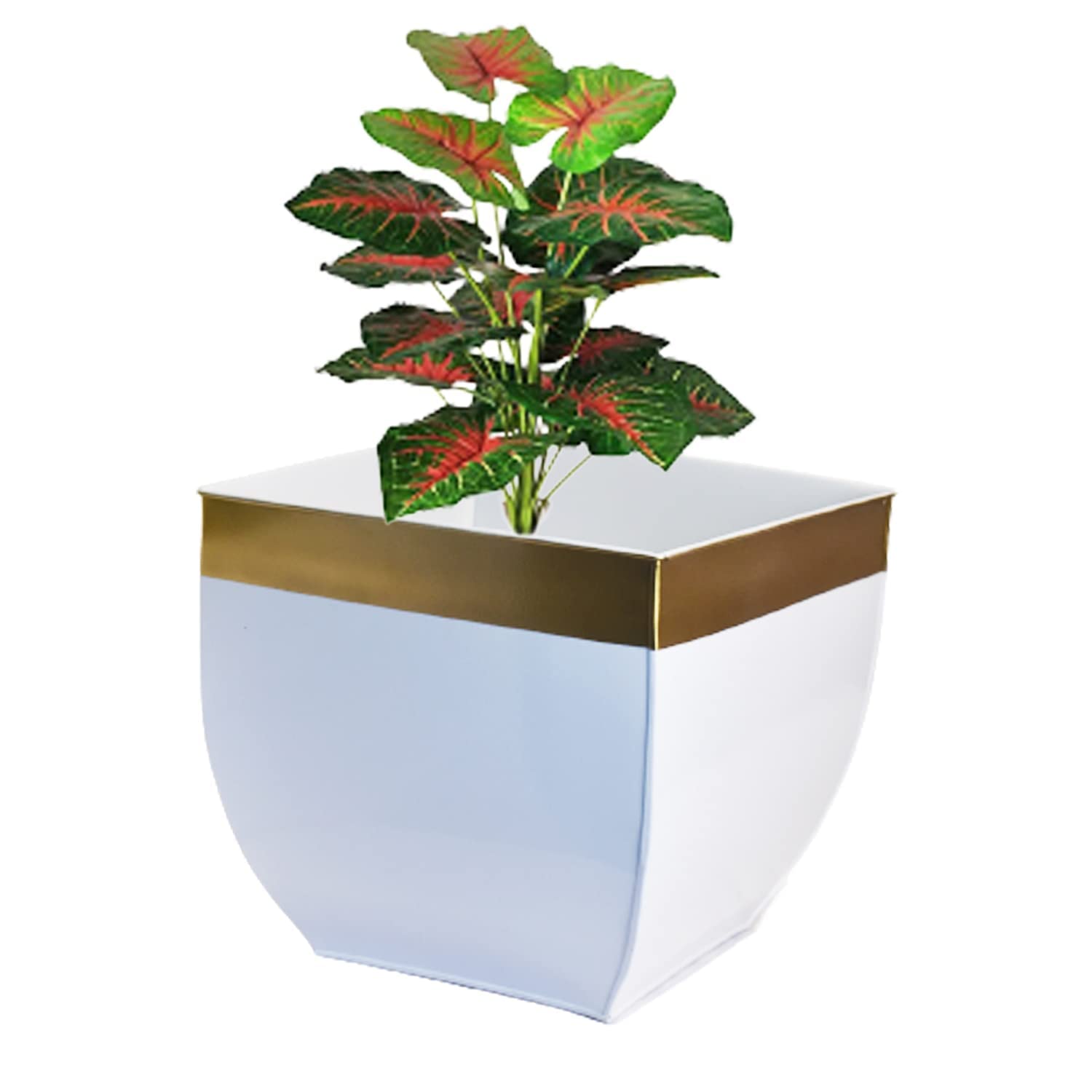 THE BUY COLLECTION Metal Plant Pot Holder for Indoor and Outdoor in White with Gold 12" (Set of 1) (B09WN13KQK) Amazon Price History, Amazon Price Tracker