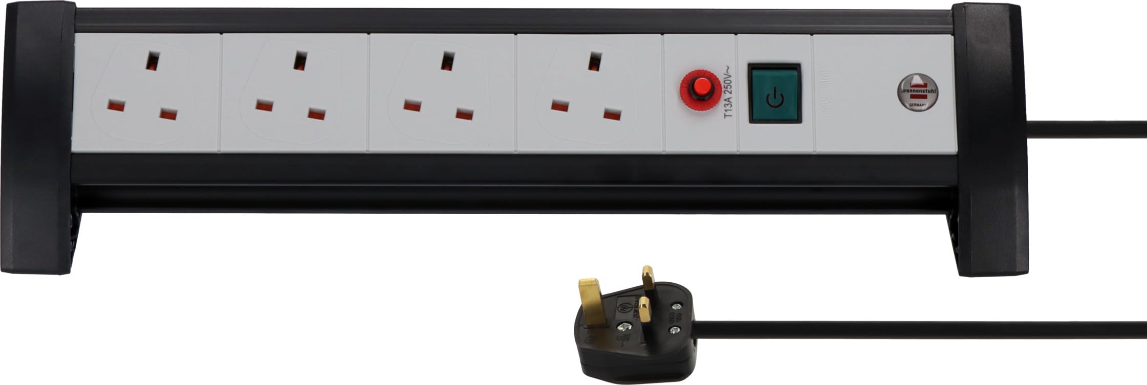 Brennenstuhl Black / Light Grey Premium-Office-Line Fb, 5-Way Extension Lead For Desk (Switch And 3M Cable, With Safety Fuse Button, Made In Germany) Grey/Black