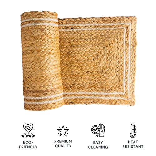 Image of Jute Table Runner For 4 To 6 Seater Dining Table, Center Table, Coffee Table, Tv Unit, Console Table - Size 13 X 72 Inches - Set Of 1, Large
