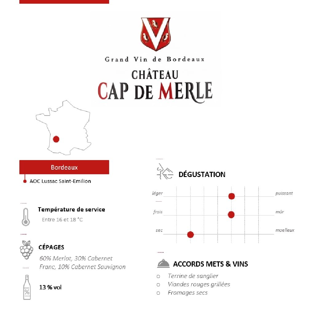 Château Cap de Merle - AOP Lussac Saint-Émilion - Vin Rouge - 6x75cl