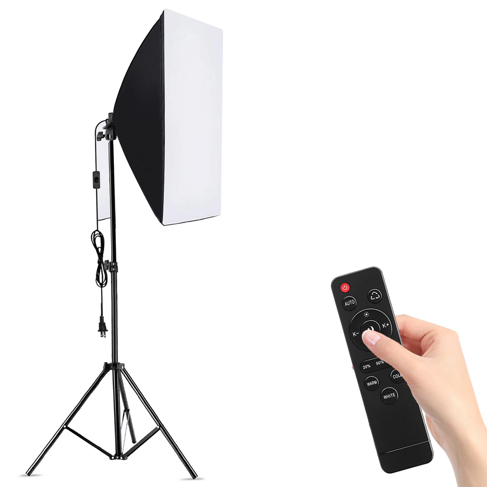 Cuifati Zestaw Oświetlenia Fotograficznego Softbox, Profesjonalny Sprzęt Studyjny Soft Box 23,6 X 23,6 Cala, żarówka Temperaturowa 2800–5700 K 85 W z Pilotem i podstawką (wtyczka UE)