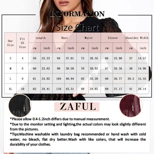 Zaful Women's V Neck Peplum Tunic Tops Mesh Sheer Polka Dot Puff Long Sleeve Casual Babydoll Dressy Shirt Elegant Blouse Wine Red #TOP5