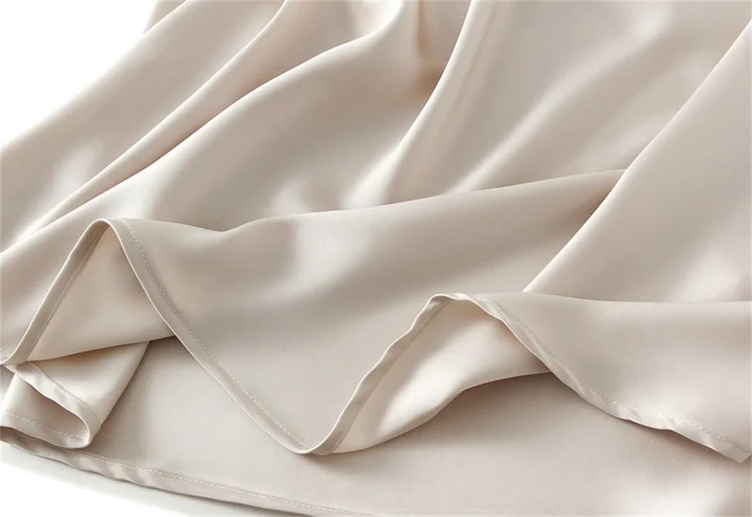 Jupe midi en satin de soie pour femme - Taille haute - Élastique - Vintage - Jupe trapèze ample