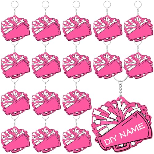 Tondiamo 20 Pcs Megaphone Cheer Keychain Bulk Cheer Gifts Cheerleader Pom Pom Bag Tag Cheerleader Acrylic Luggage Keychain Valentines Gift(Pink)