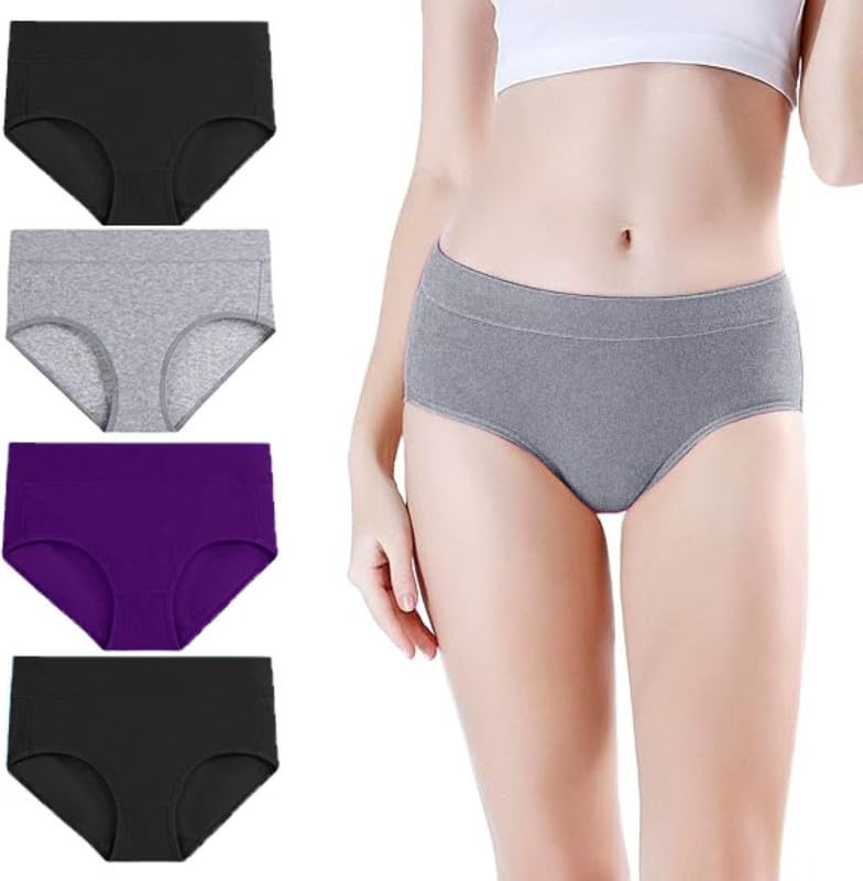 Image of DIVING DEEP Women's Cotton Underwear, Mid Waist Full Coverage Underpants, Post Partum Briefs Panties for Women Multipack-4