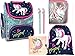 Produktbild 6-teiliges Schulranzen-Set Einhorn Unicorn Ranzen XXL Federmappe, Turnbeutel, Notizbuch A5 Plüsch + 2 Kugelschreiber mit LED Beleuchtung