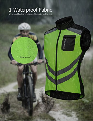 Wosawe Men's High Visibility Cycling Wind Vest Sleeveless Reflective Bicycle Gilet (Green, Xxl (Chest 46.5-49″″)) #TOP1