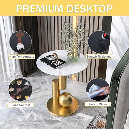 Mesa auxiliar de estilo moderno con acabado premium efecto marmol blanco y metal cepillado 5