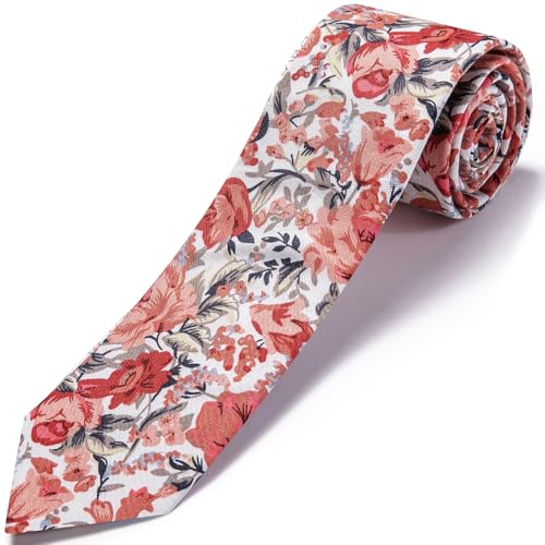 Image of Barry.Wang 100% Cotton Floral Ties for Men 63 inch Extra Long Necktie Clip