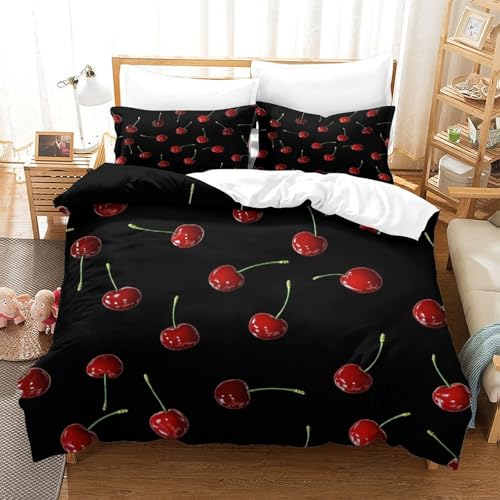 Housse de couette avec fermeture éclair résistante motif cerise single - 3