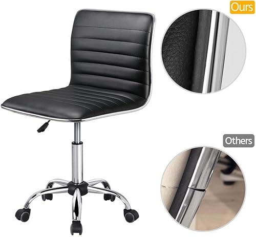 Miniatura 7 de Yaheetech Silla de escritorio sin brazos de piel sintética, con respaldo bajo, silla giratoria acanalada con ruedas, juego de 2, color negro