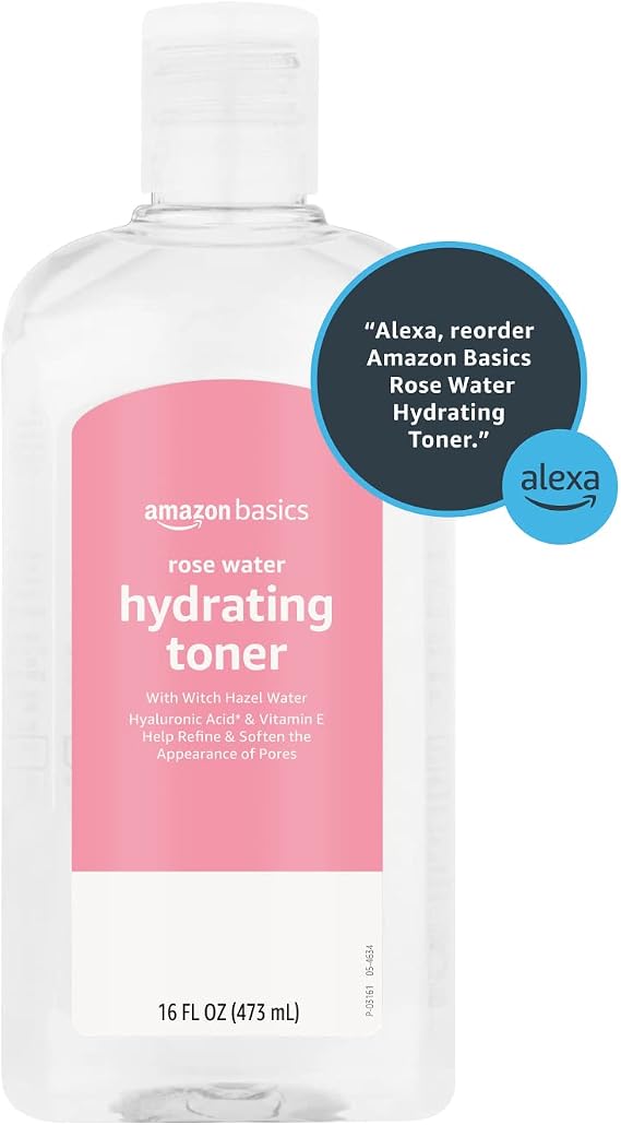 Amazon Basics Rose Water Hydrating Facial Toner, Alcohol Free, 16 fl oz