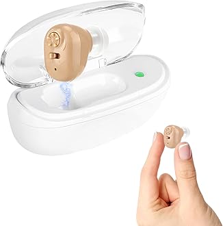 RUIANTE Hearing Aid for Seniors Rechargeable, Upgraded Amplifier Device Adults, Noise Cancelling Sound with Portable Base, Long Duaration Battery, Single Ear, Beige