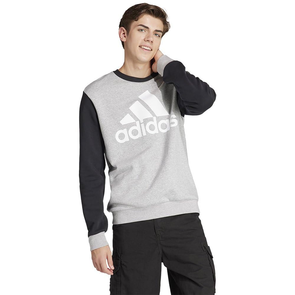 adidas Men's Essentials Fleece Big Logo Sweatshirt, medium grey heather/black, L
