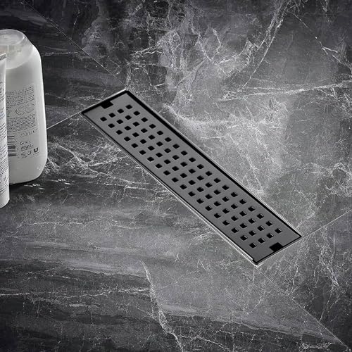 Image of Ruhe Palo 12 x 3 Inches Shower Drain Channel | 304 Stainless Steel Black PVD Coated Shower Water Drain Channel /Waste Water Floor Drain & Side Hole